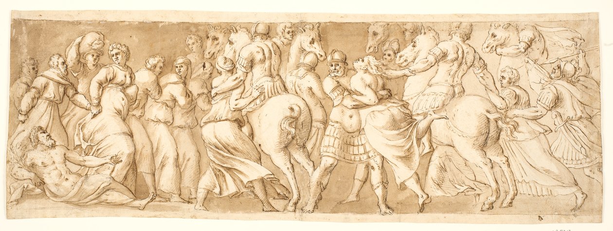 Sabine-naisten raiskaus, vasen puoli tekijältä after Polidoro da Caravaggio