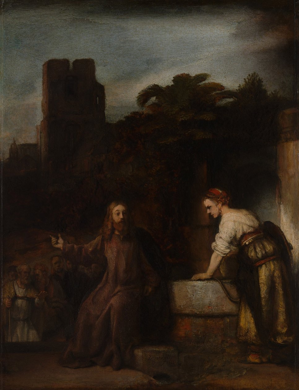 Kristus ja Samarialainen nainen, n. 1655 tekijältä after Rembrandt van Rijn