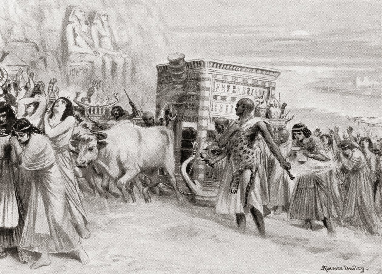Hautajaiskulkue XIX dynastian aikana muinaisessa Egyptissä, Hutchinsons History of the Nations, pub.1915. tekijältä after Robert Dudley