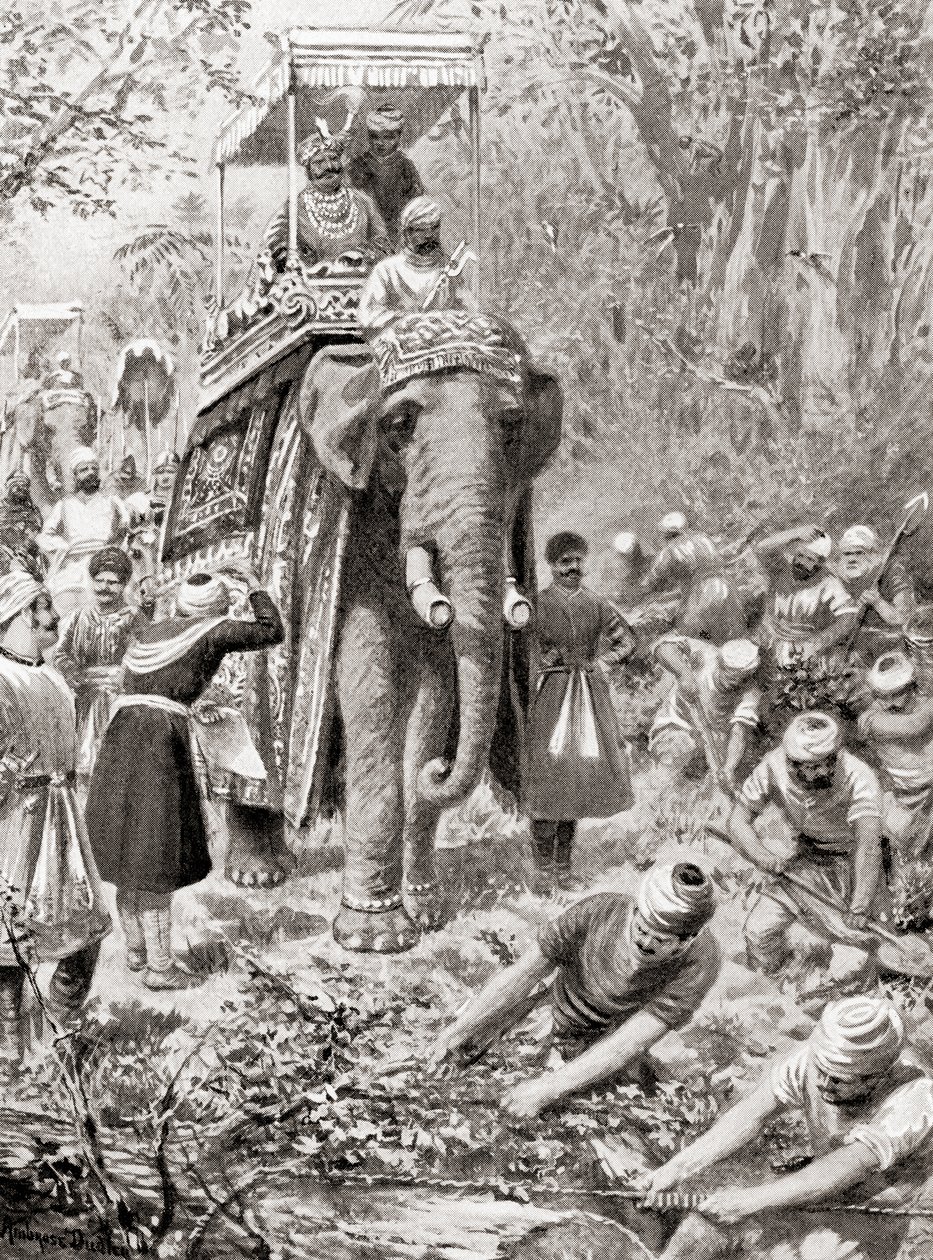 Sher Shah Surin Suuren Pohjoisen tien (nykyisin Grand Trunk Road) tarkastus, Hutchinsons History of the Nations, pub.1915. tekijältä after Robert Dudley
