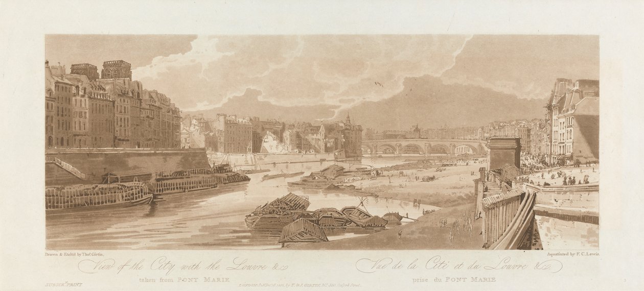 Näkymä kaupunkiin Louvren kanssa. 1802; Levy 3 Views in Parisista, Emanuel Volume tekijältä after Thomas Girtin