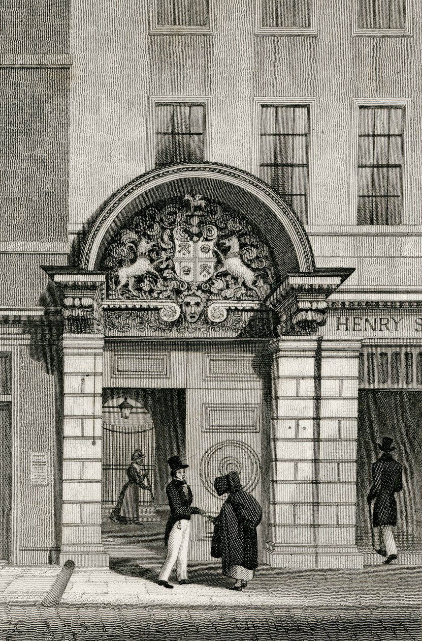 Barber Surgeons Hall, Monkwell Street, 1830 tekijältä Thomas Hosmer after Shepherd