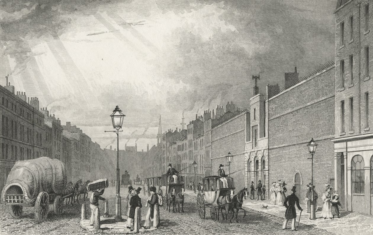 Farringdon Street ja Fleetin vankila, 1830 tekijältä Thomas Hosmer after Shepherd
