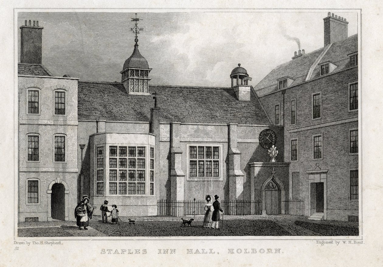 Staples Inn Hall Holborn, 1830 tekijältä Thomas Hosmer after Shepherd