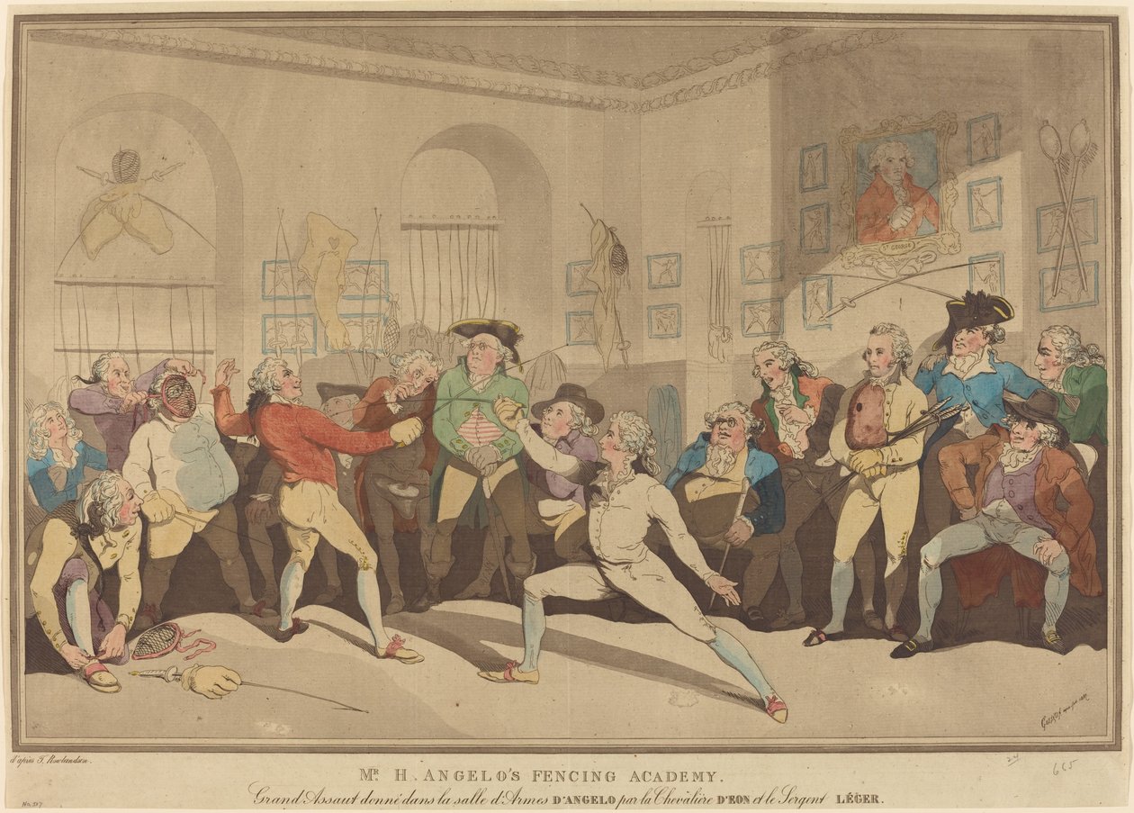 Mr. H. Angelon miekkailuakatemia tekijältä after Thomas Rowlandson