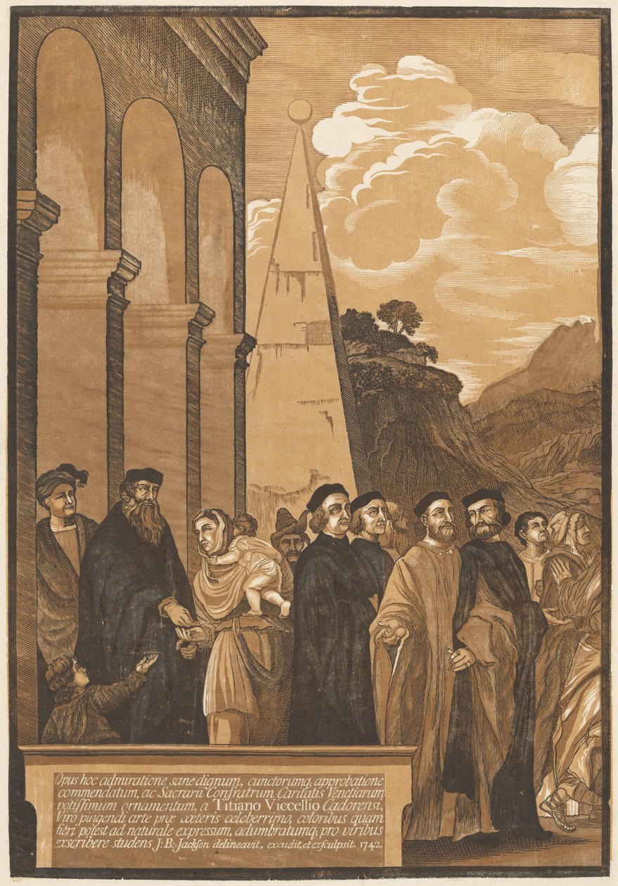 Neitsyen esitys temppelissä (vasen paneeli) tekijältä after Titian John Baptist Jackson