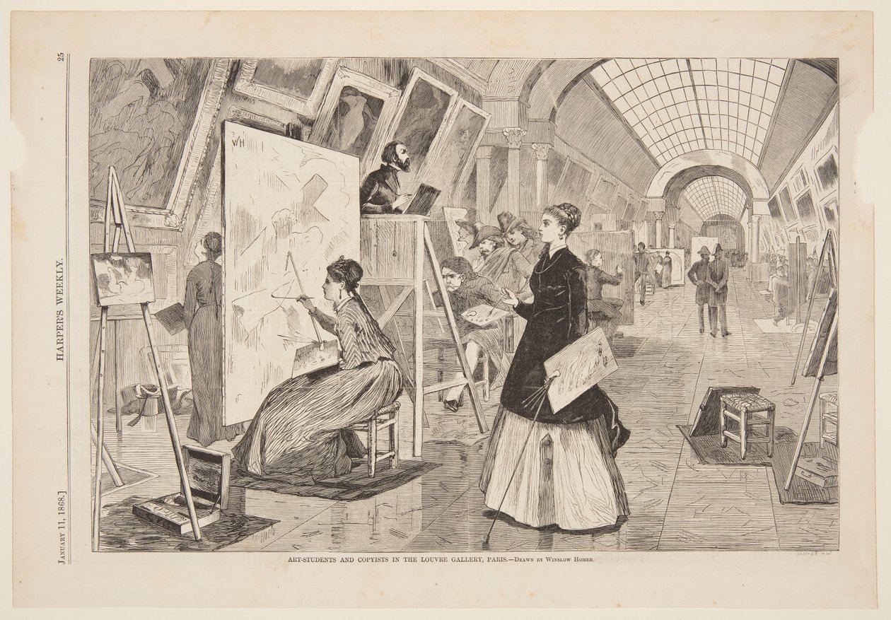 "Taide - opiskelijat ja kopioijat Louvren galleriassa, Pariisissa" tekijältä after Winslow Homer