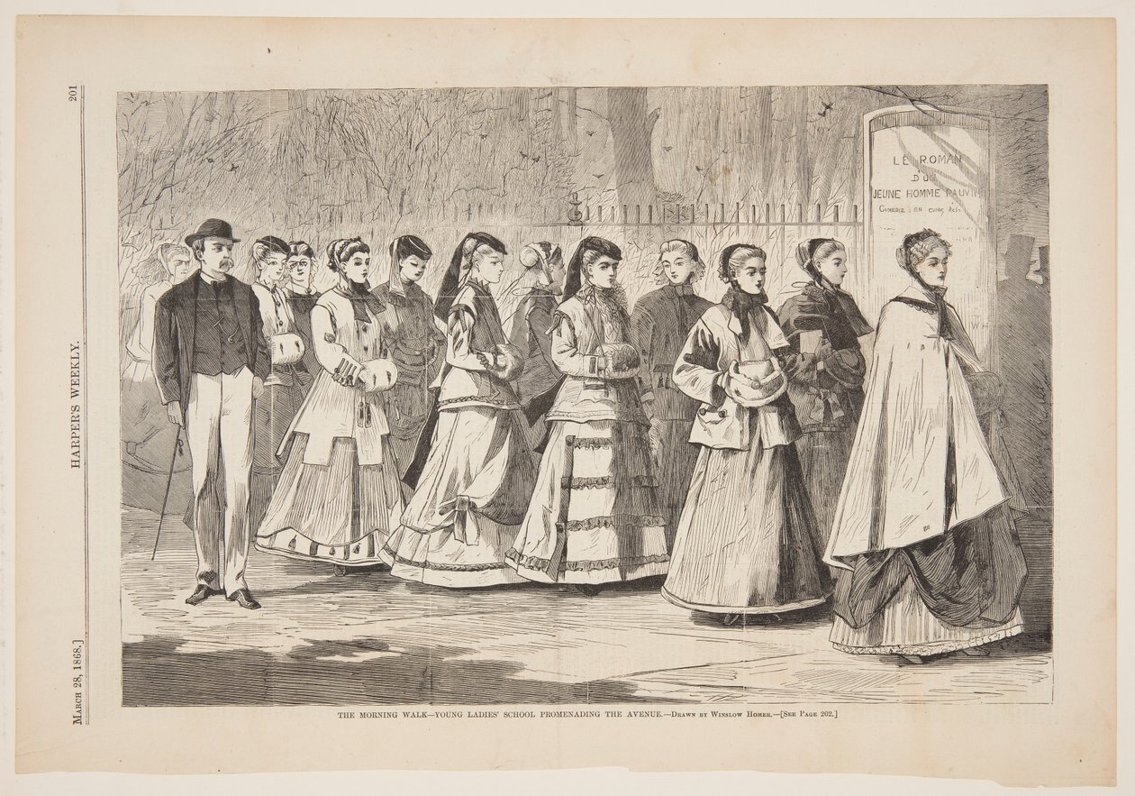 Aamukävely – Nuorten naisten koulu Promenading Avenuella tekijältä after Winslow Homer