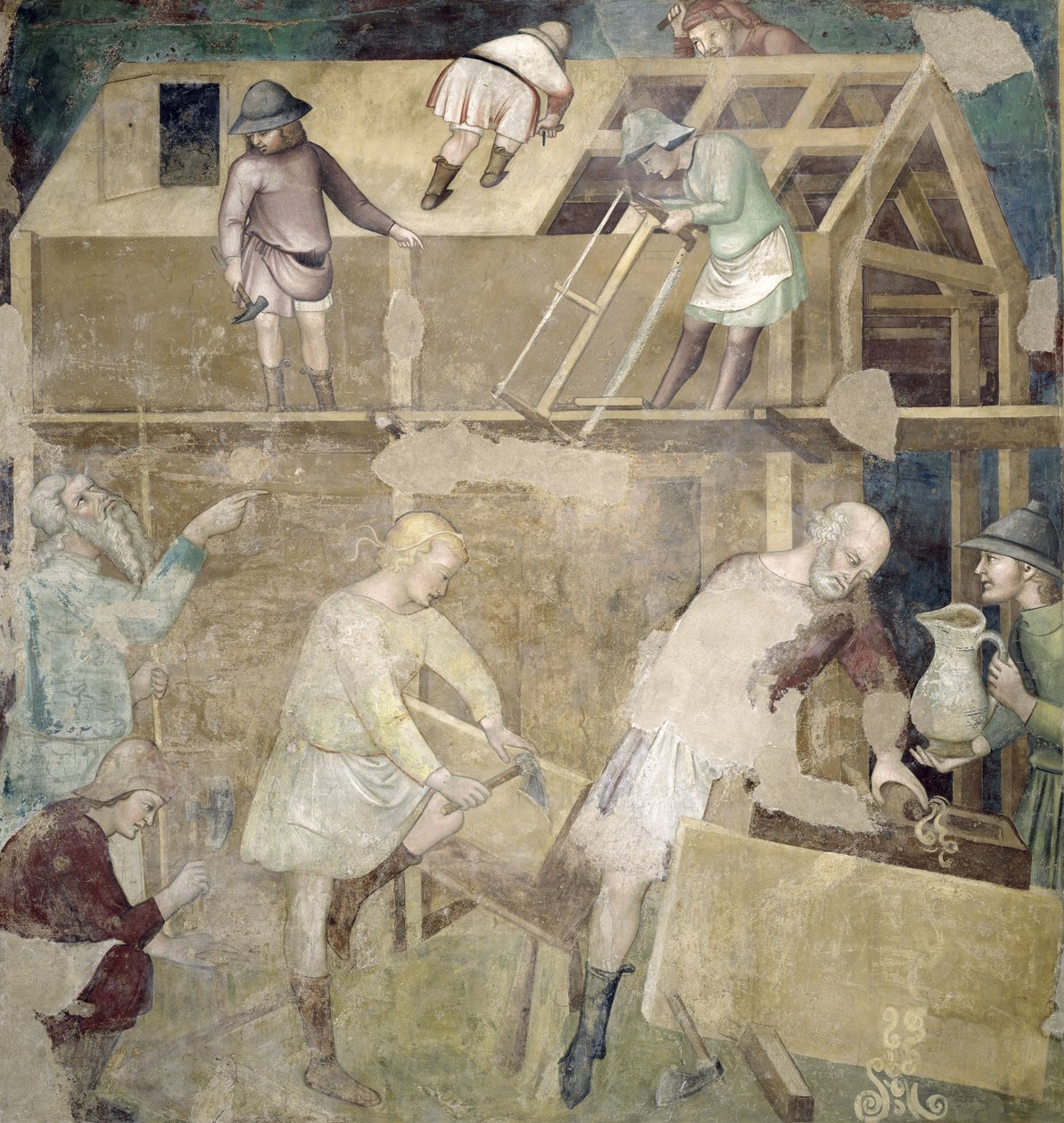 Nooa rakentamassa arkkia, 1356-67 tekijältä also Manfredi de Battilori Bartolo di Fredi