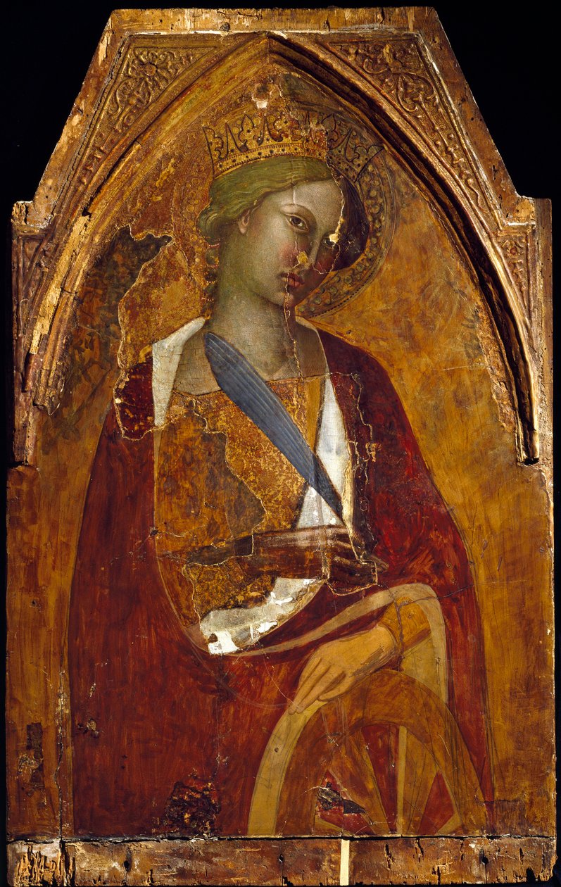Pyhä Katariina Aleksandrialainen Bartolo di Fredin (n. 1330-1410) maalaus 1390 Koko 83x52,5 cm Assisi, San Francescon basilikan aarremuseo. Perkins College tekijältä also Manfredi de Battilori Bartolo di Fredi