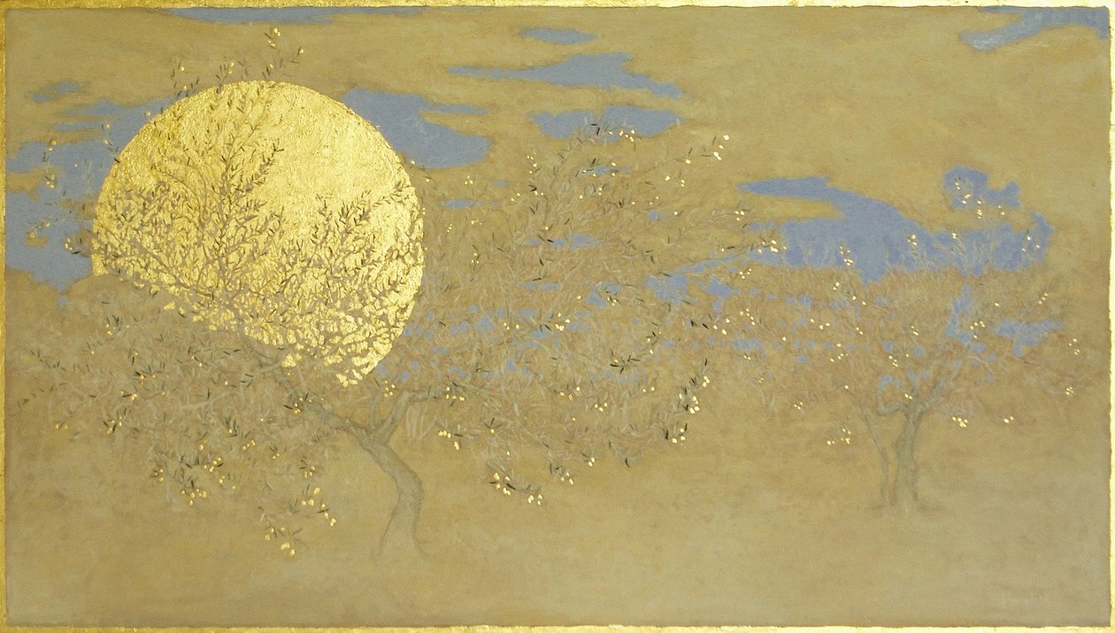 Happiness, 2014, öljy ja kultalehti paneelissa tekijältä angus hampel