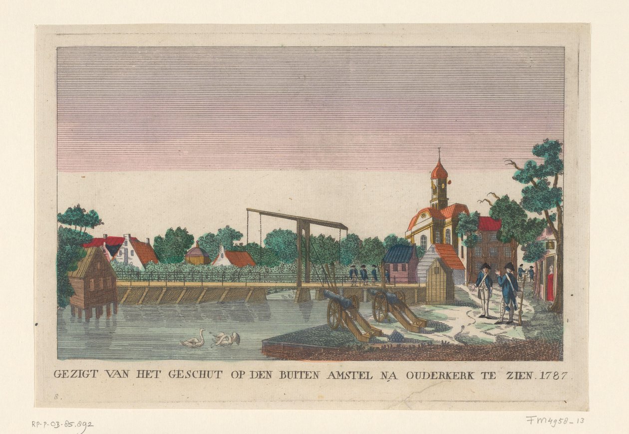 Akku Ouderkerkissä, 1787 Näkymä den Buiten Amstelin tykistöstä Ouderkerkin jälkeen näyttelyssä 1787 (otsikko esineessä) Paristot Amsterdamin ympäristössä vuonna 1787 (saksankieliset kopiot) (sarjan nimi) tekijältä anonymous (attributed to)