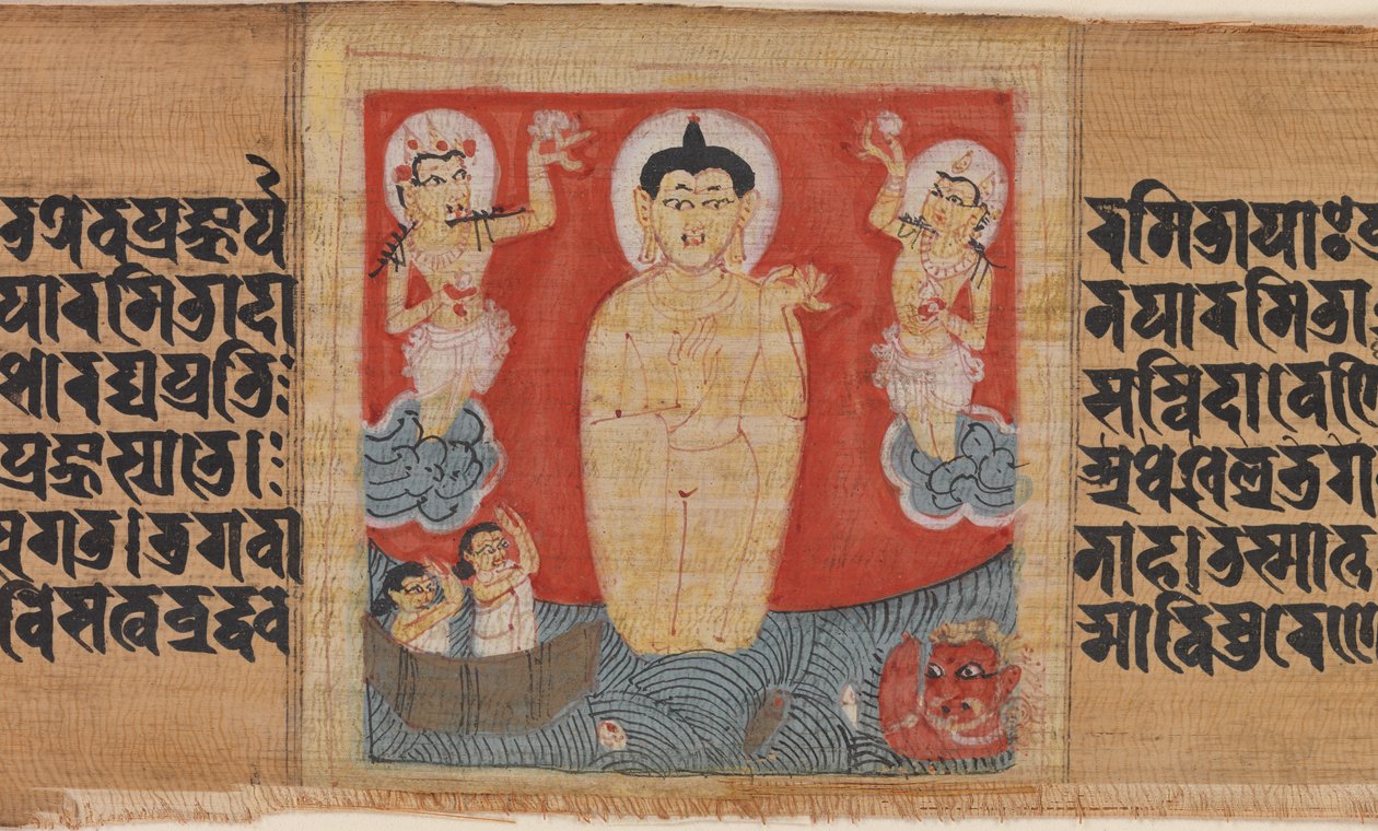 Buddha antamassa turvallisuutta (Abhayananda) merenkulkijoille, lehti hajaantuneesta Pancavimsatisahasrika Prajnapramitasta. tekijältä anonymous 
