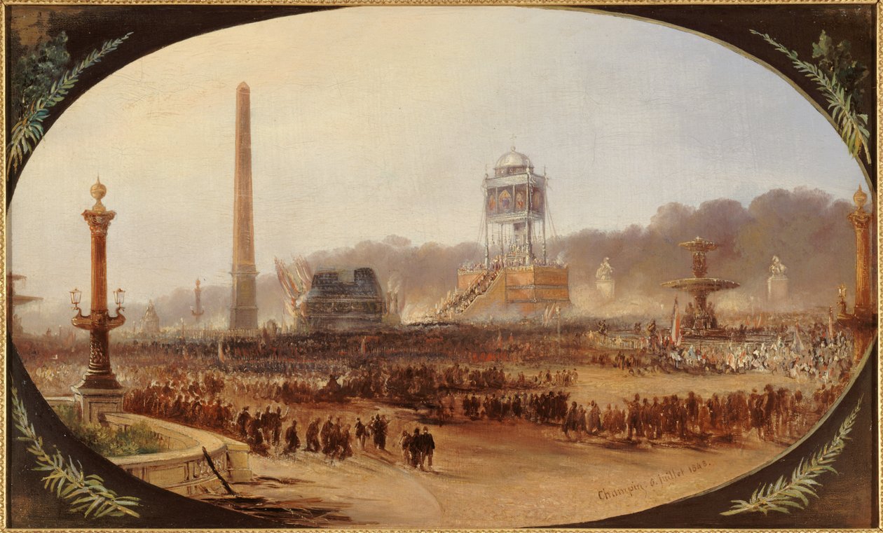 French: Cérémonie funèbre sur la place de la Concorde, en l