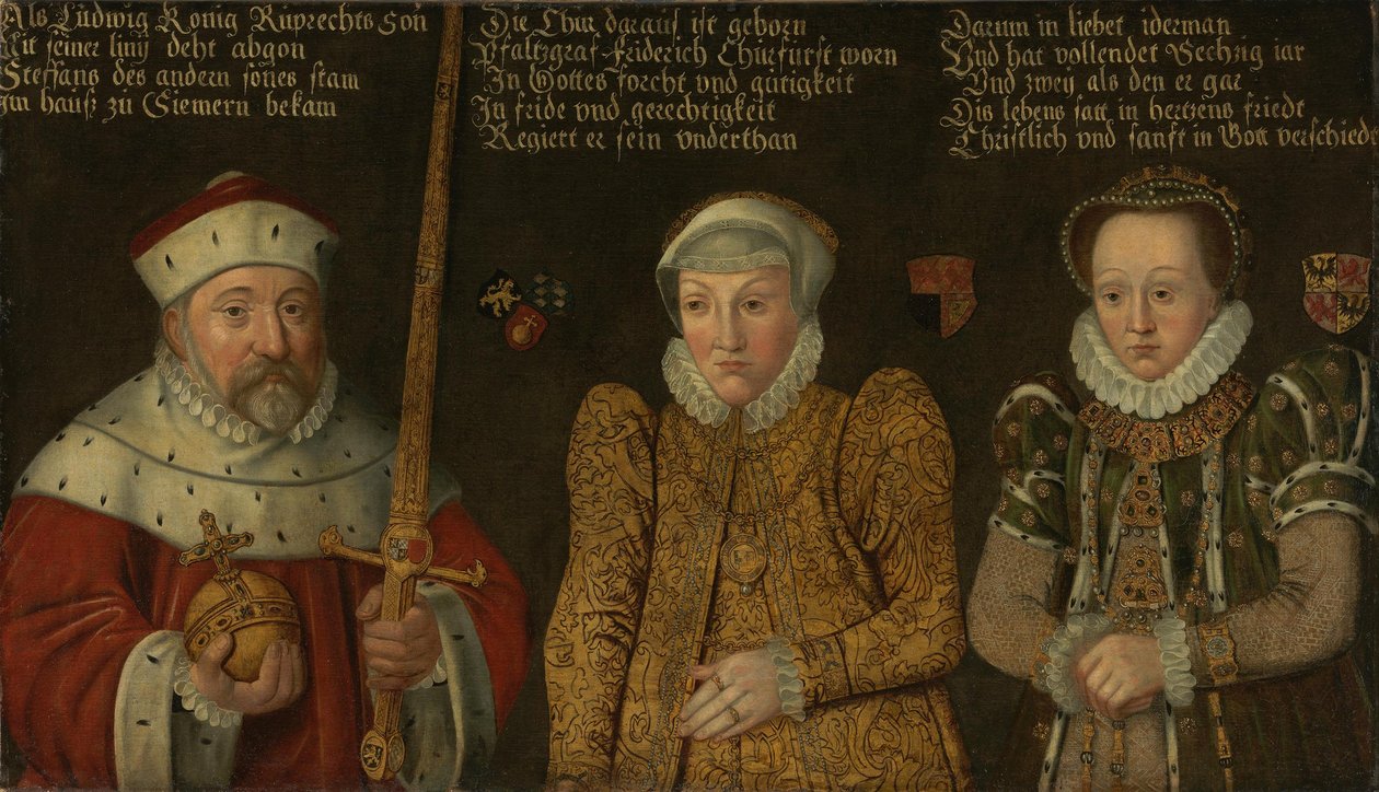 Saksa: Muotokuva Pfalzin vaaliruhtinas Fredrik III:sta (1515-1576) ja hänen vaimoistaan Maria von Brandenburg-Kulmbachista ja Amalia von Neuenarista. tekijältä anonymous 