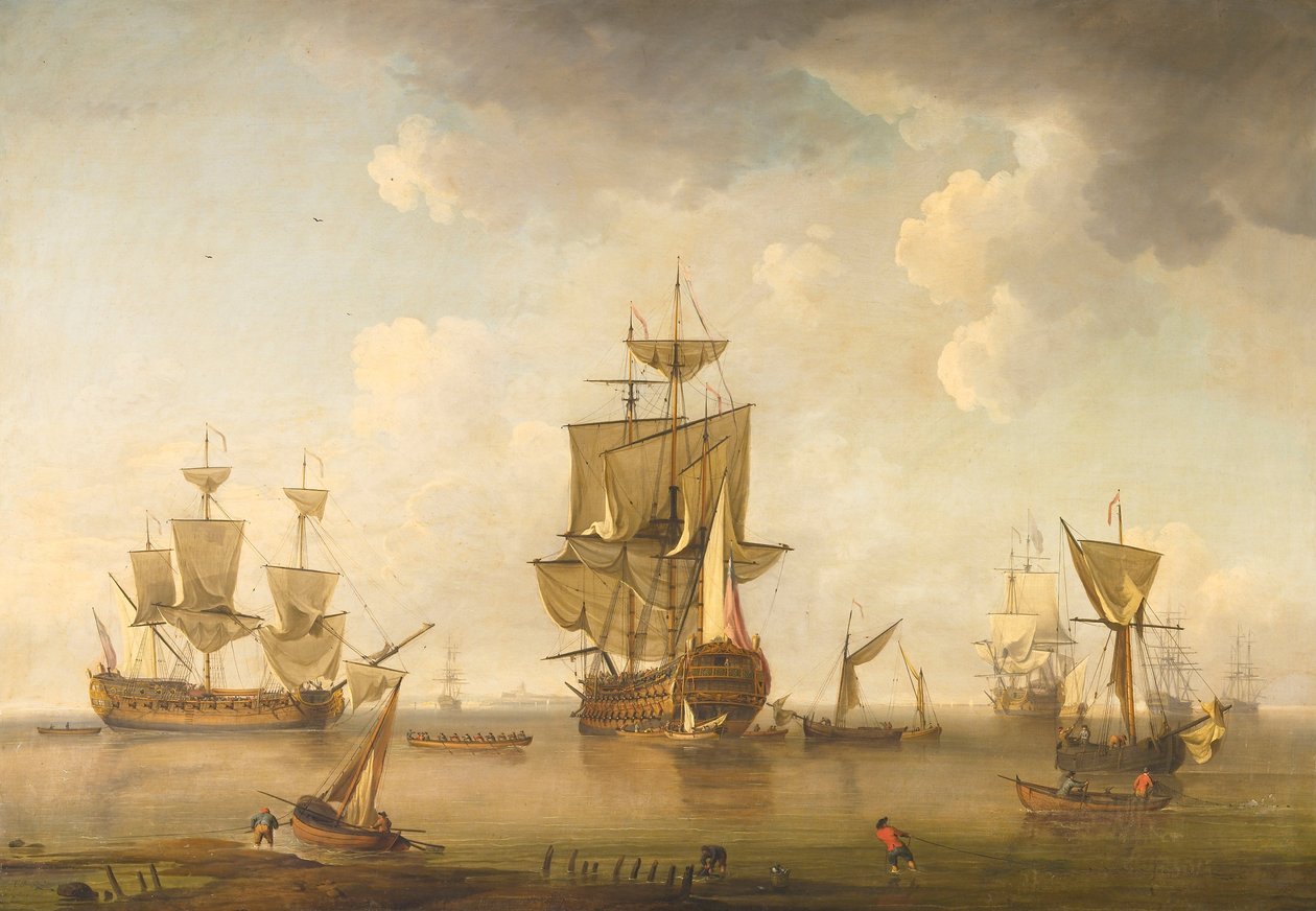 Sotamiehet satamassa tekijältä attributed to Charles Brooking