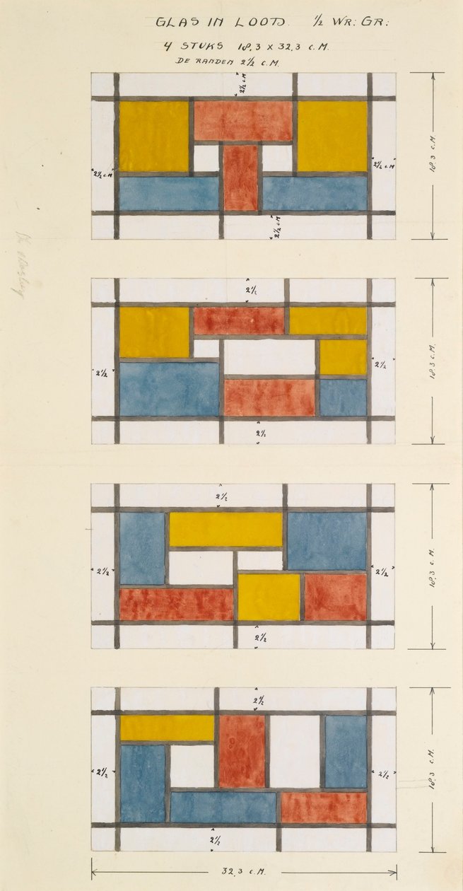 Suunnittelu neljälle lasimaalaukselle tekijältä Theo van Doesburg