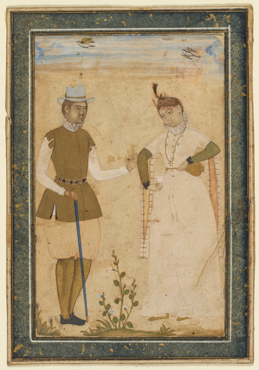 Eurooppalainen pariskunta tekijältä attributed to Ali Riza, the "Bodleian Painter"