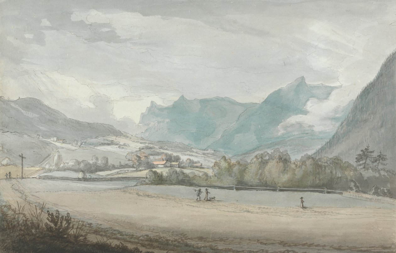 Vuoristoinen maisema hahmoilla tekijältä attributed to Benjamin West