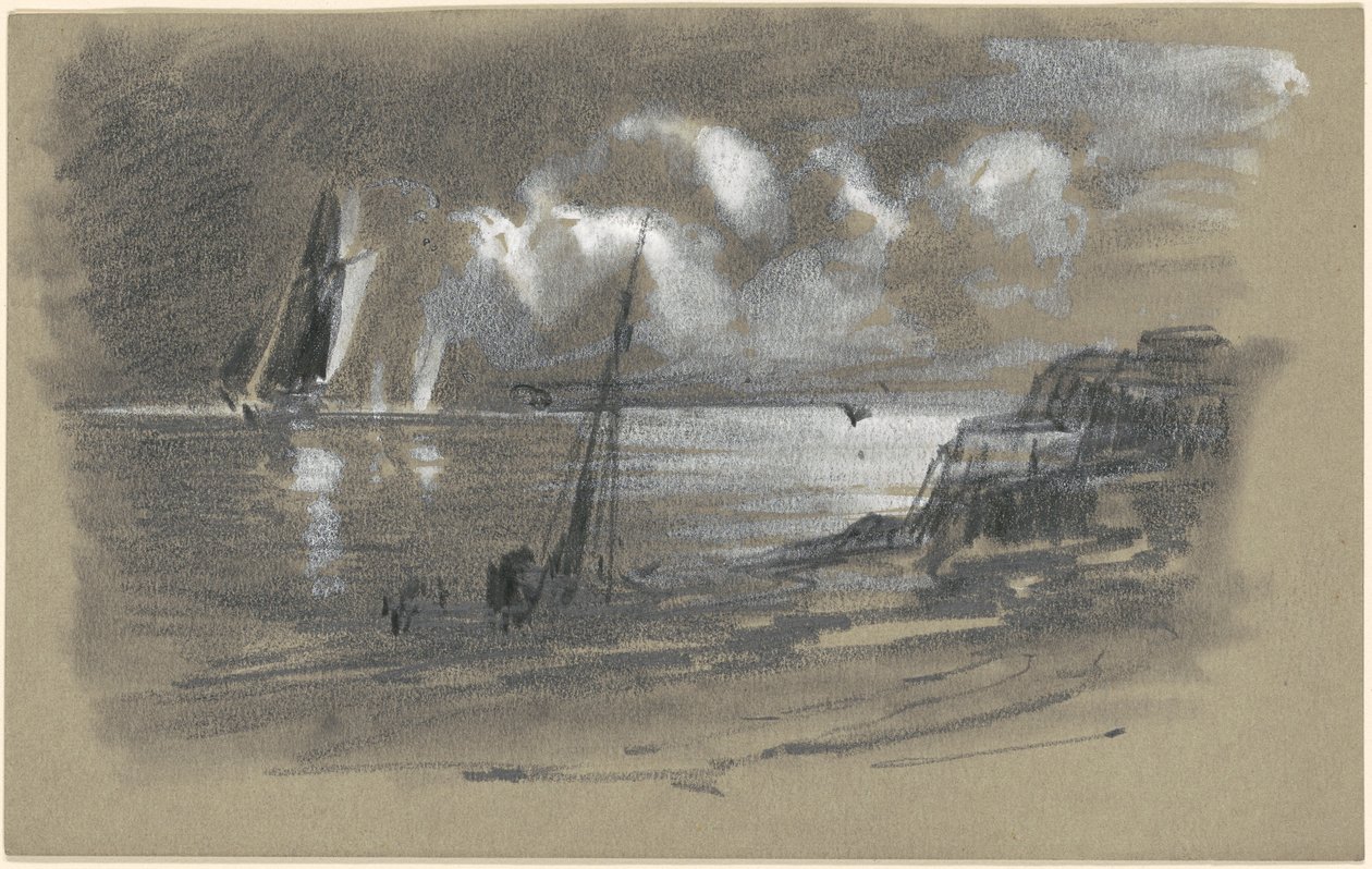 Seacoast by Moonlight [recto] tekijältä attributed to Edward Moran