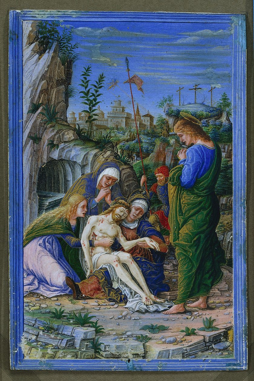 Yksittäinen lehti tuntikirjasta: Pieta tekijältä attributed to Francesco dai Libri