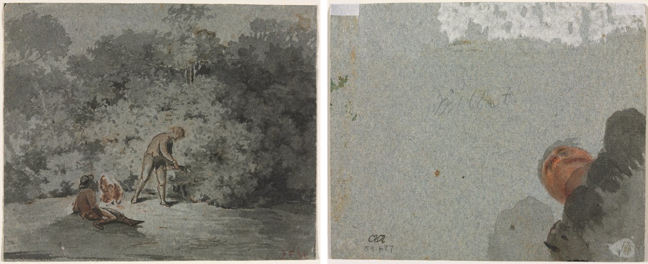Fagot Gatherer (recto) Tutkimus päästä alhaalta katsottuna (verso) tekijältä attributed to Francisque Millet