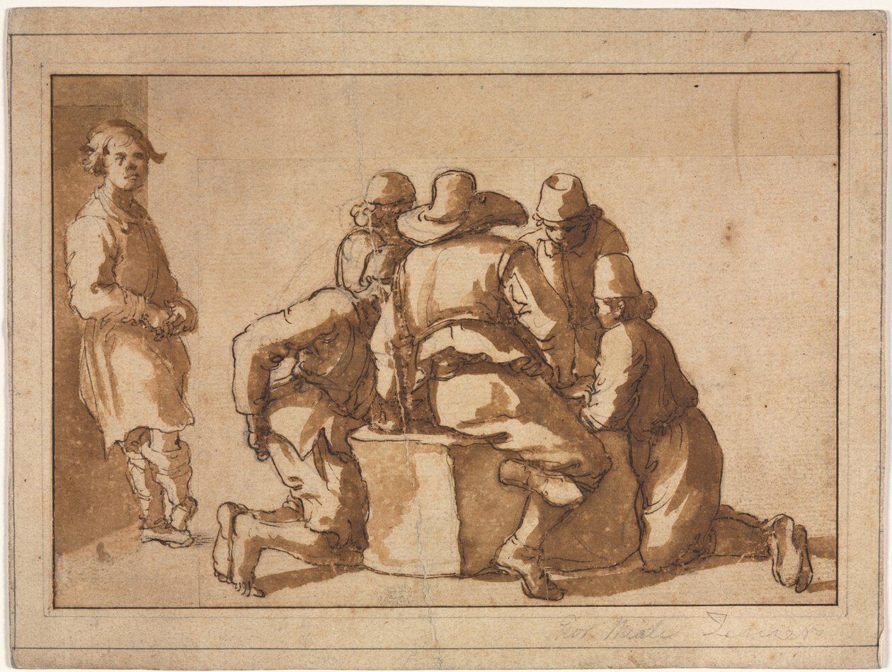 Genrekohtaus nuorista miehistä pelaamassa peliä tekijältä attributed to Frederico Zuccaro