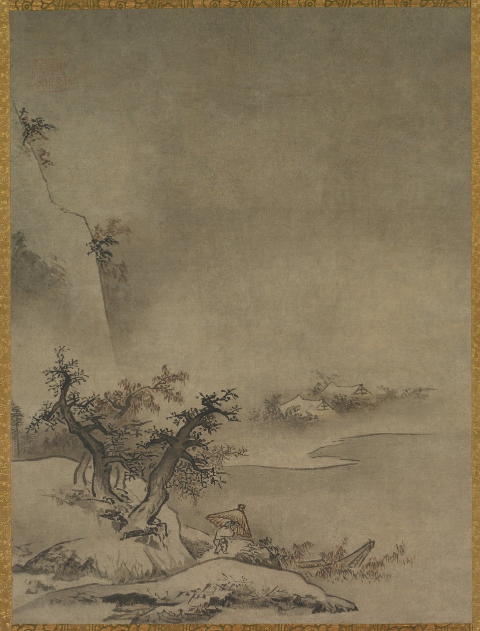 Kiinalainen palvelija kävelee sateessa tekijältä attributed to Gakuō Zōkyū