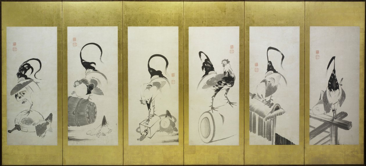 Kukot ja kanat tekijältä attributed to Itō Jakuchū