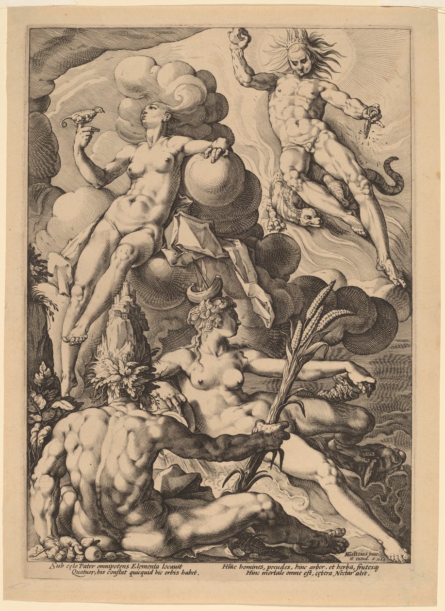 Neljä elementtiä tekijältä attributed to Jacob Matham, after Hendrick Goltzius