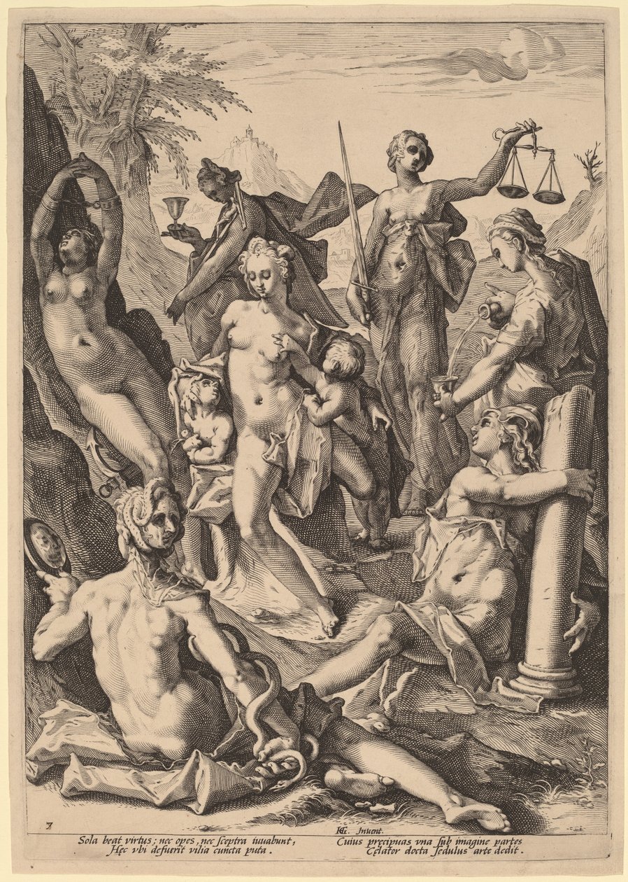 Seitsemän hyvettä tekijältä attributed to Jacob Matham, after Hendrik Goltzius