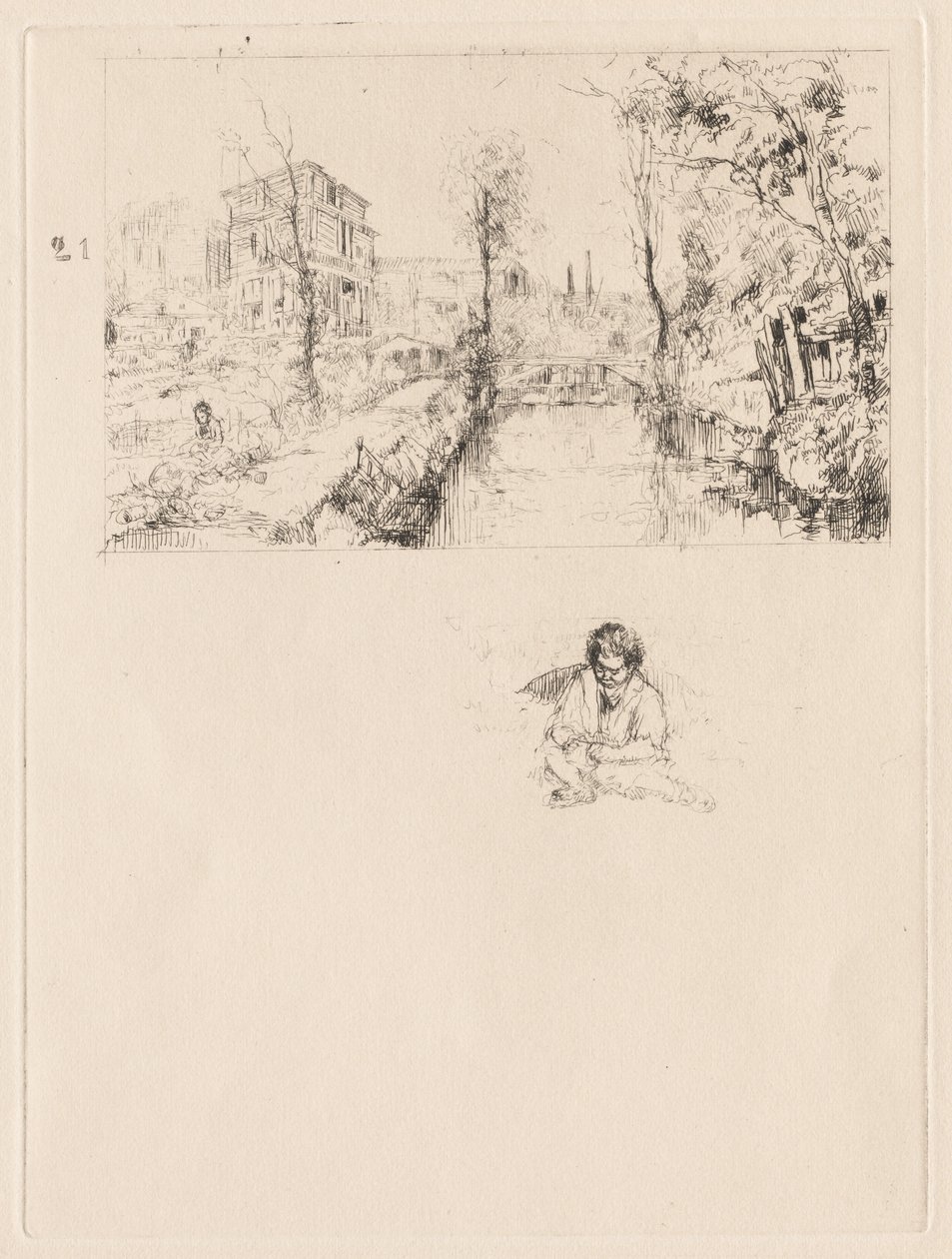 [Maisema sillan ja lapsen kanssa] tekijältä attributed to Jean Louis Richter