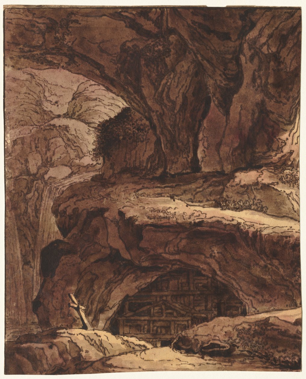 Kalliomaisema ja luolakappeli tekijältä attributed to Johann Martin von Rohoden