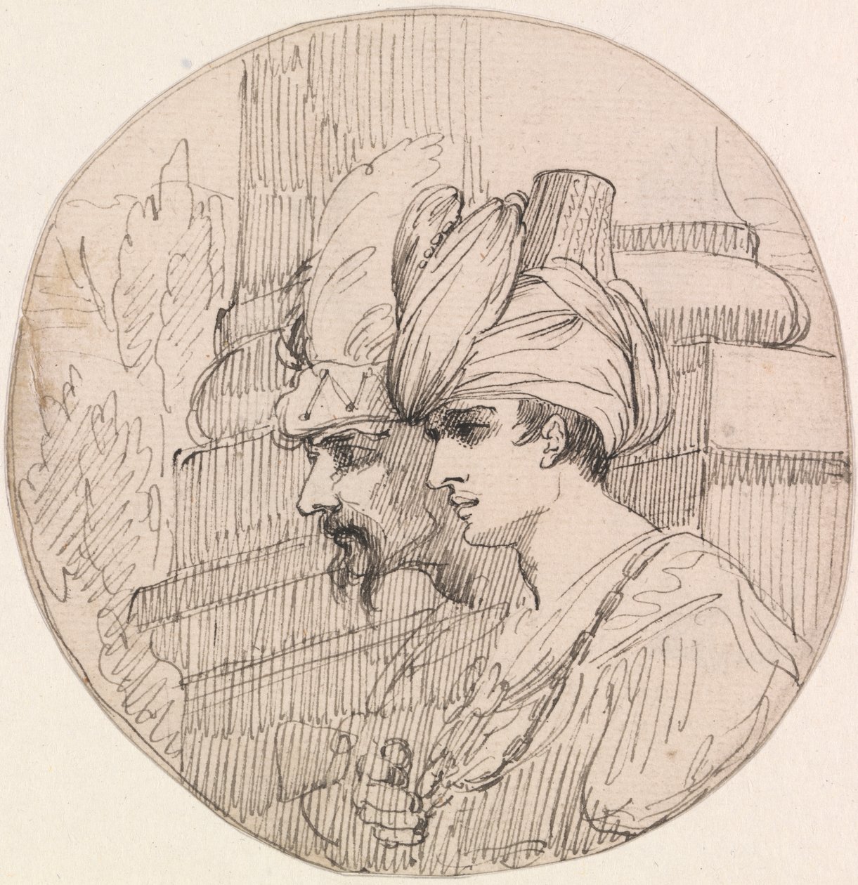 Kaksi päätä pyöreässä tekijältä attributed to John Hamilton Mortimer