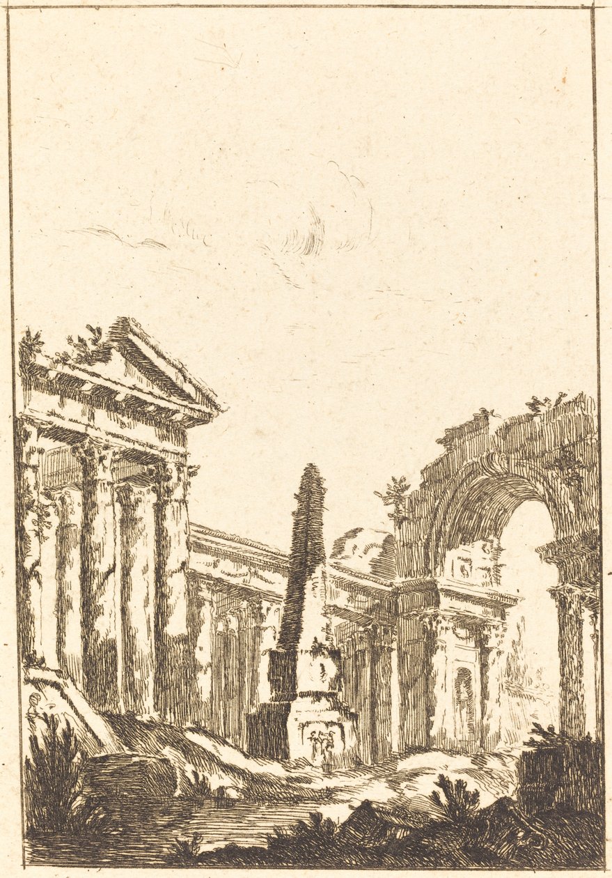 Capriccio raunioilla ja obeliskilla tekijältä attributed to Jérôme Charles Bellicard