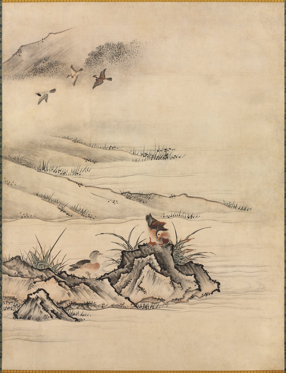 Kukkia ja lintuja keväisessä maisemassa tekijältä attributed to Kano Motonobu