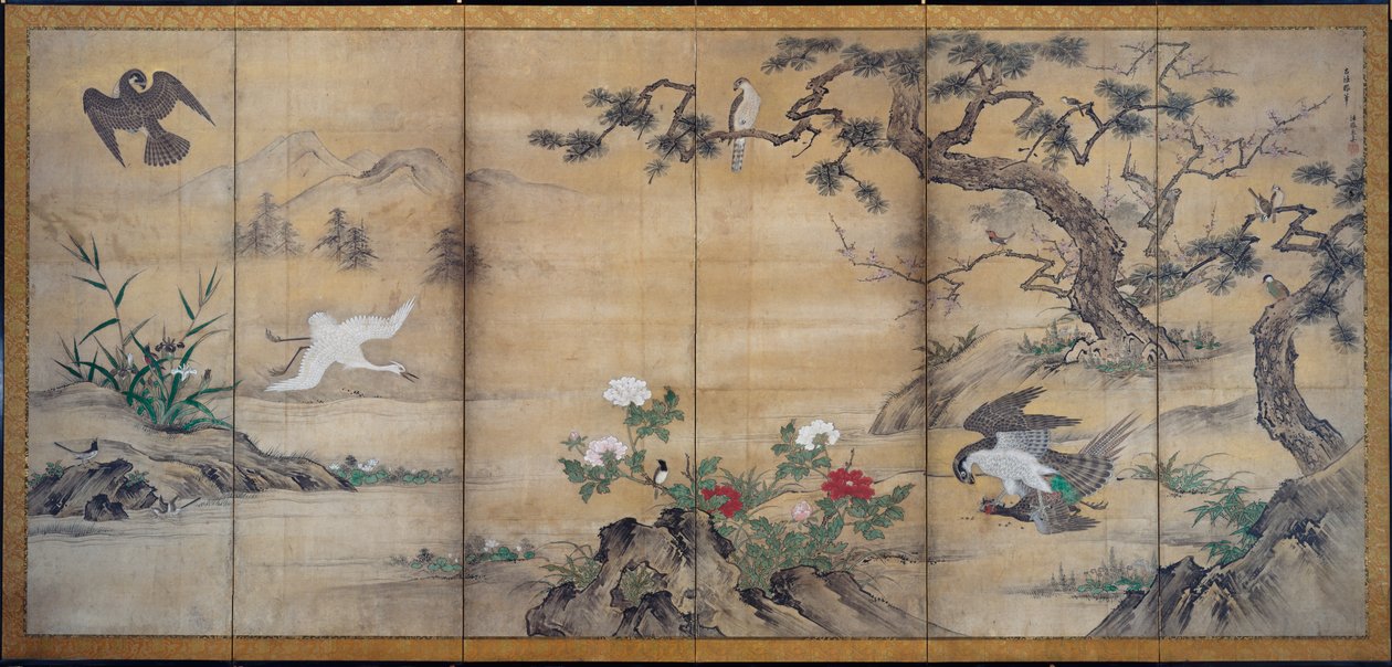 Linnut ja kukat tekijältä attributed to Kano Shōei