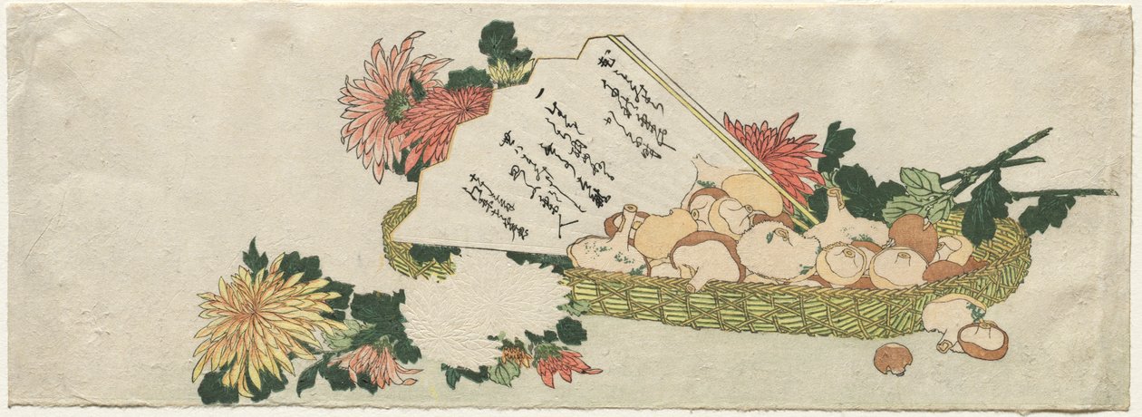 Korissa viuhka, krysanteemit ja sienet tekijältä attributed to Katsushika Hokusai