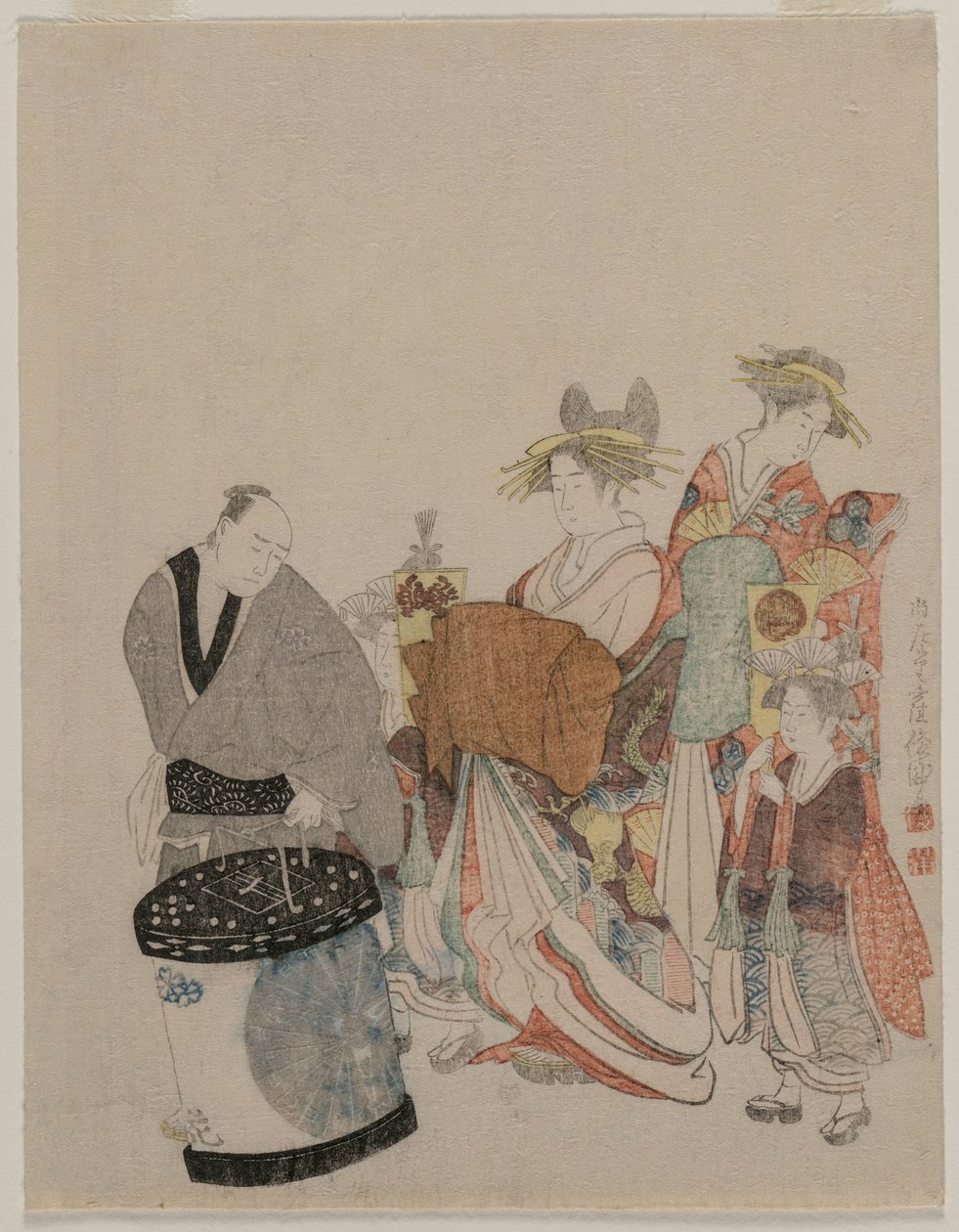 Courtesaani kaupungissa palvelijoineen yöllä tekijältä attributed to Kubo Shunman