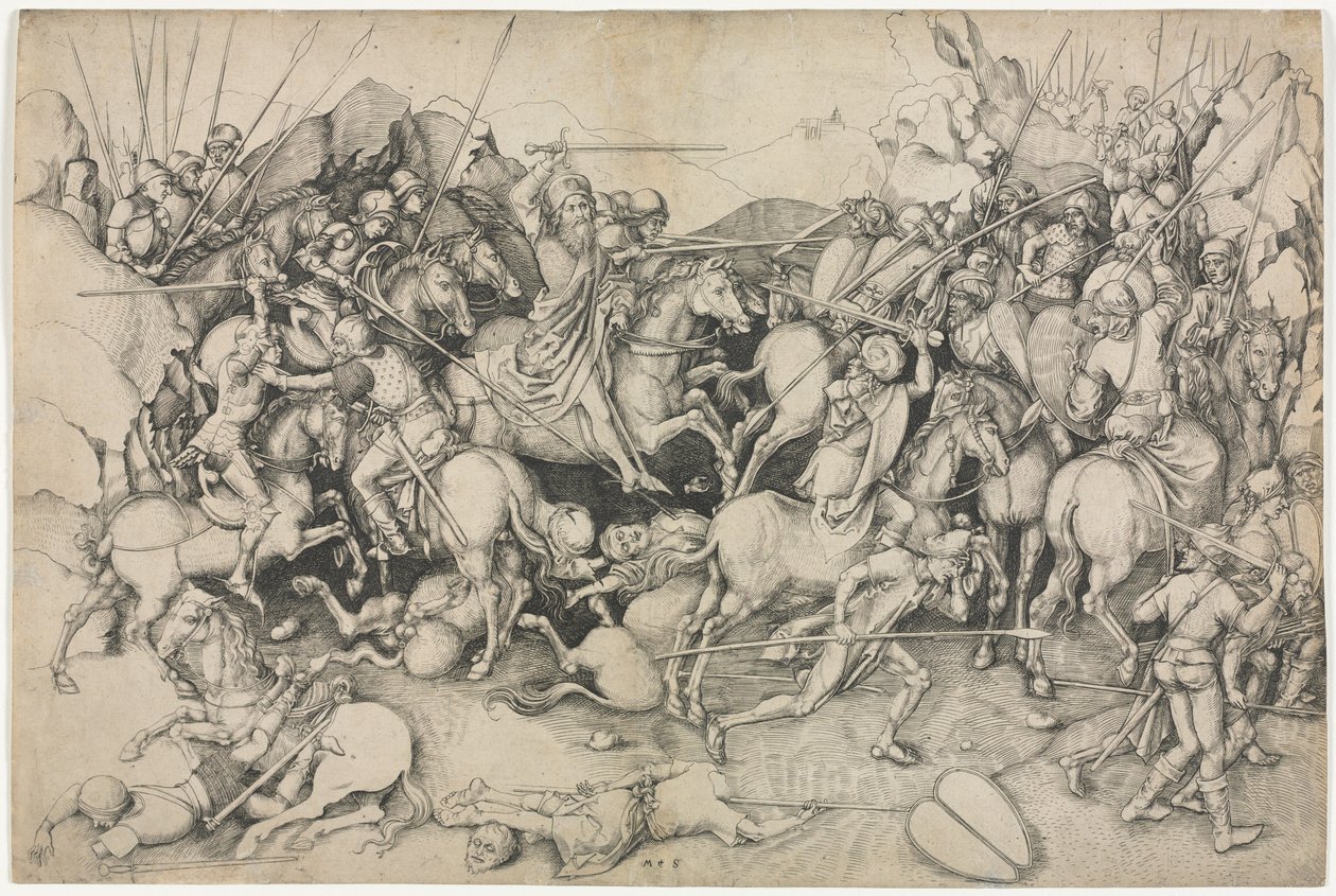 Pyhän Jaakob Suuren taistelu Clavijossa tekijältä attributed to Martin Schongauer