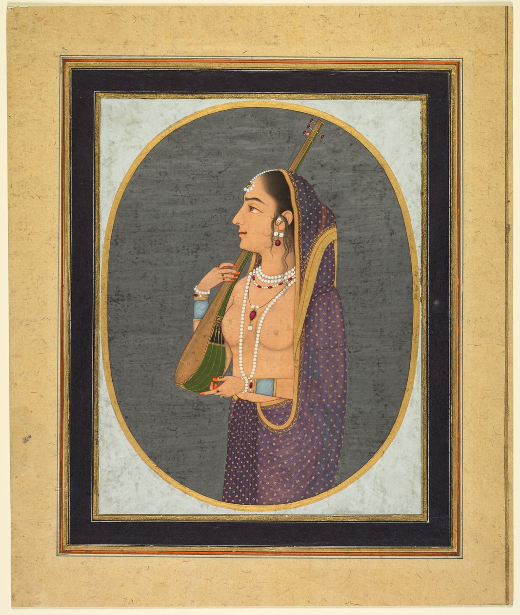 Hovinainen laulaa ja soittaa vinaa tekijältä attributed to Muhammad Rizavi Hindi