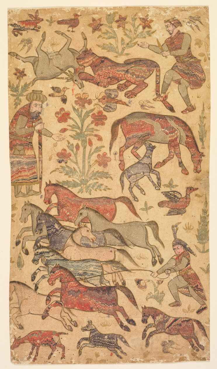Marmoroitu kuva Rustamista, joka nappaa Rakhshin tekijältä attributed to Shafi