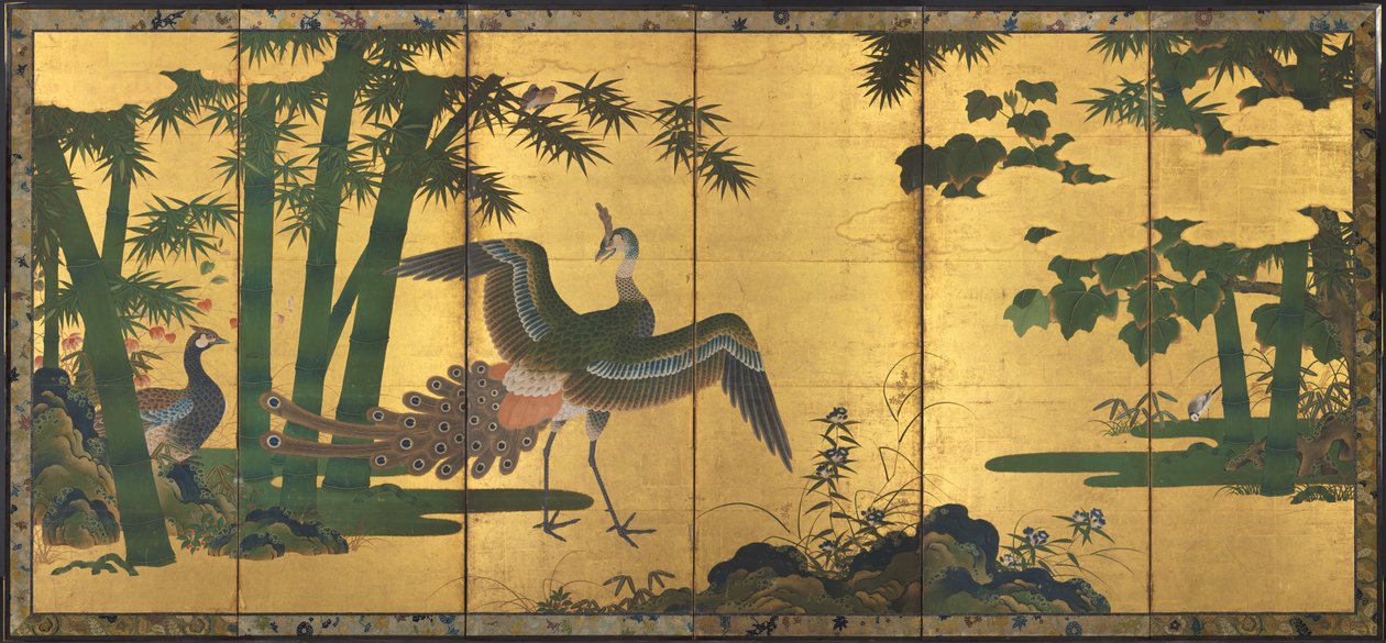 Riikinkukot ja bambu tekijältä attributed to Tosa Mitsuyoshi