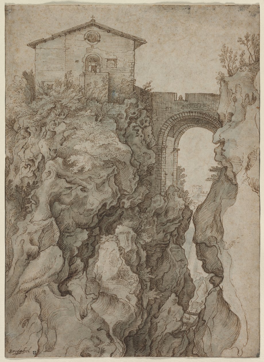 Ponte San Rocco Tivolissa tekijältä attributed to Willem van Niewlandt