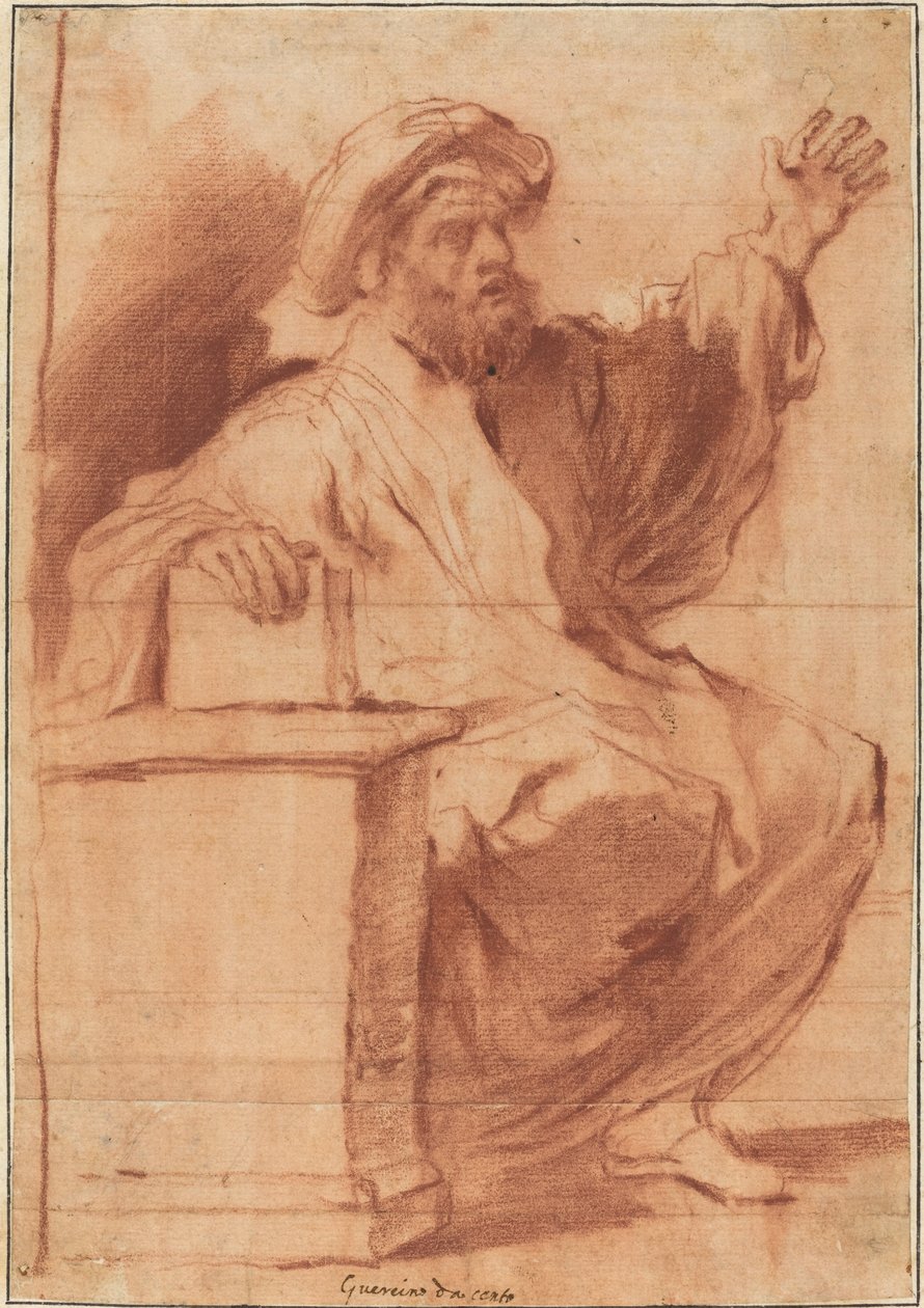 Istuva Profeetta tekijältä called Guercino Follower of Giovanni Francesco Barbieri