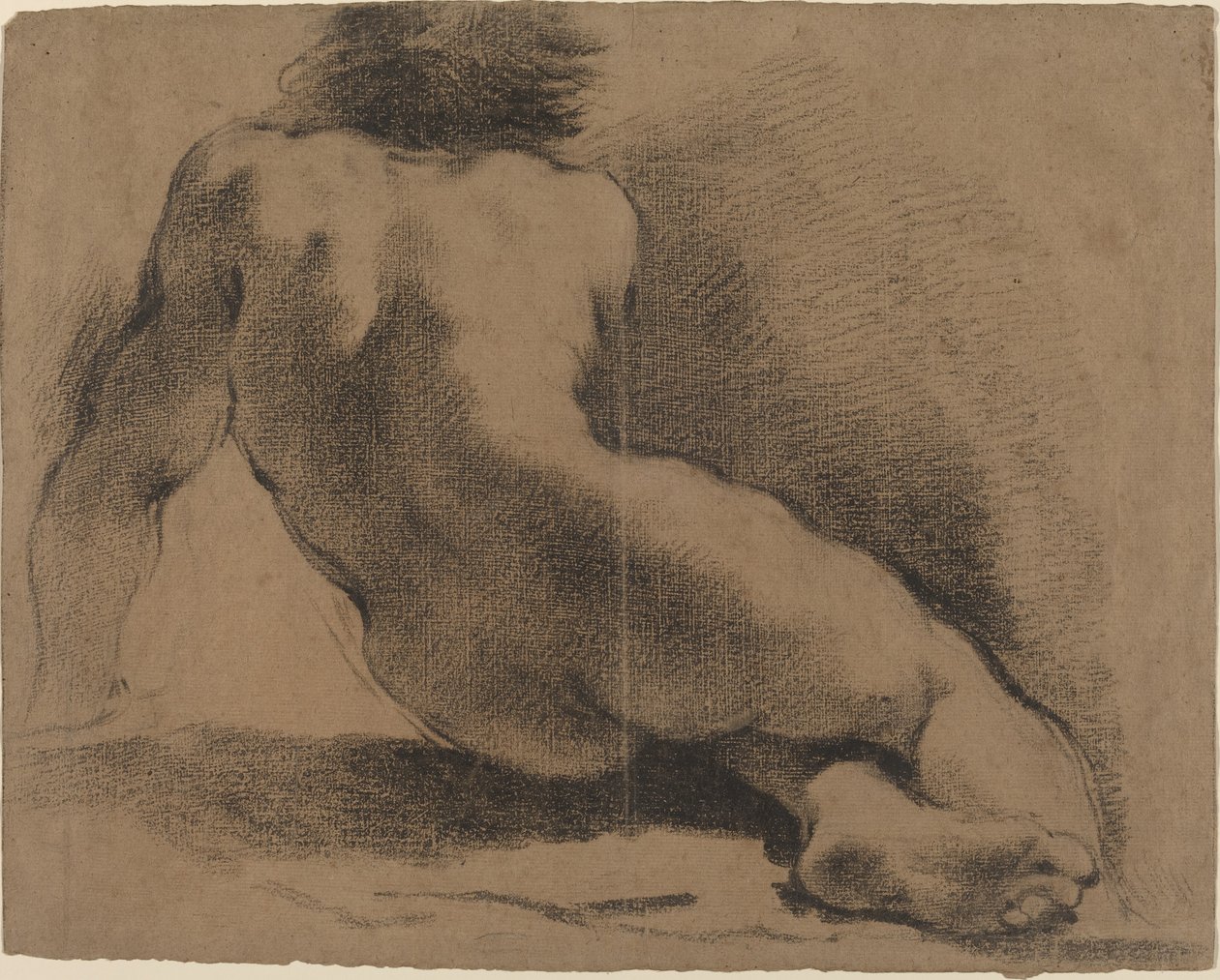 Istuva alastonpoika takaa katsottuna tekijältä called Guercino Giovanni Francesco Barbieri