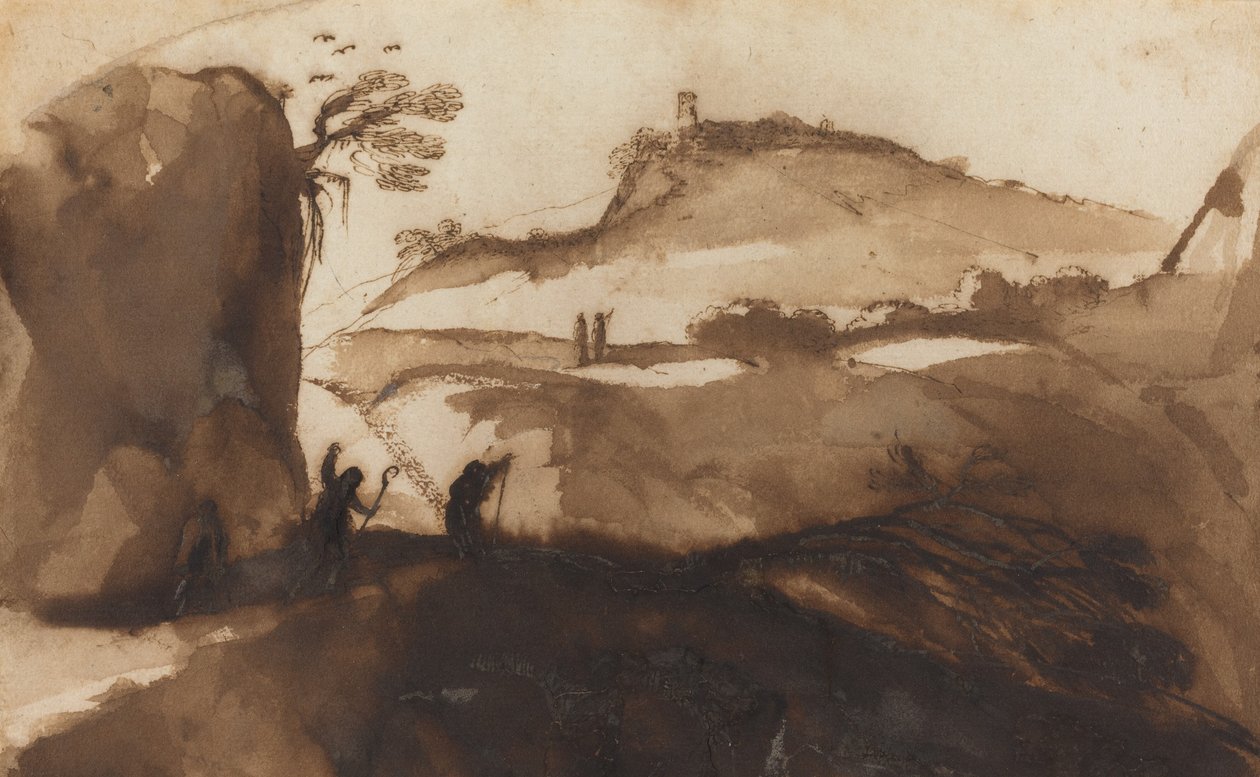 Paimenet kurkistamassa kuiluun tekijältä called Guercino Giovanni Francesco Barbieri