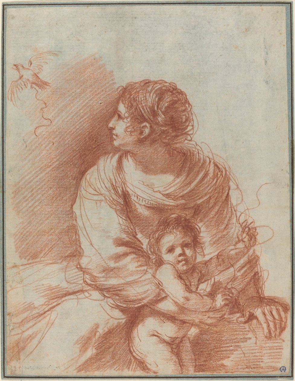 Madonna ja lapsi karanneen kultavarpun kanssa tekijältä called Guercino Giovanni Francesco Barbieri