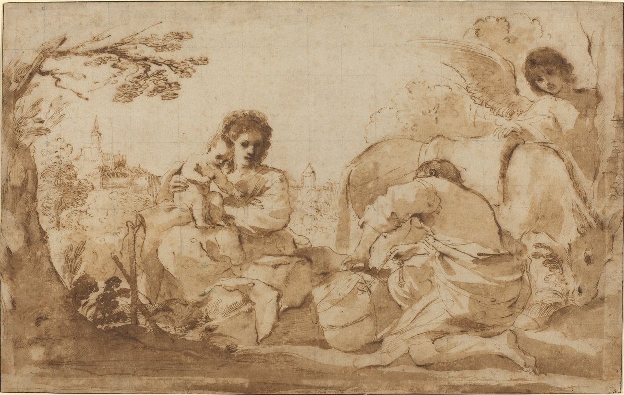 Loput lennossa Egyptiin tekijältä called Guercino Giovanni Francesco Barbieri