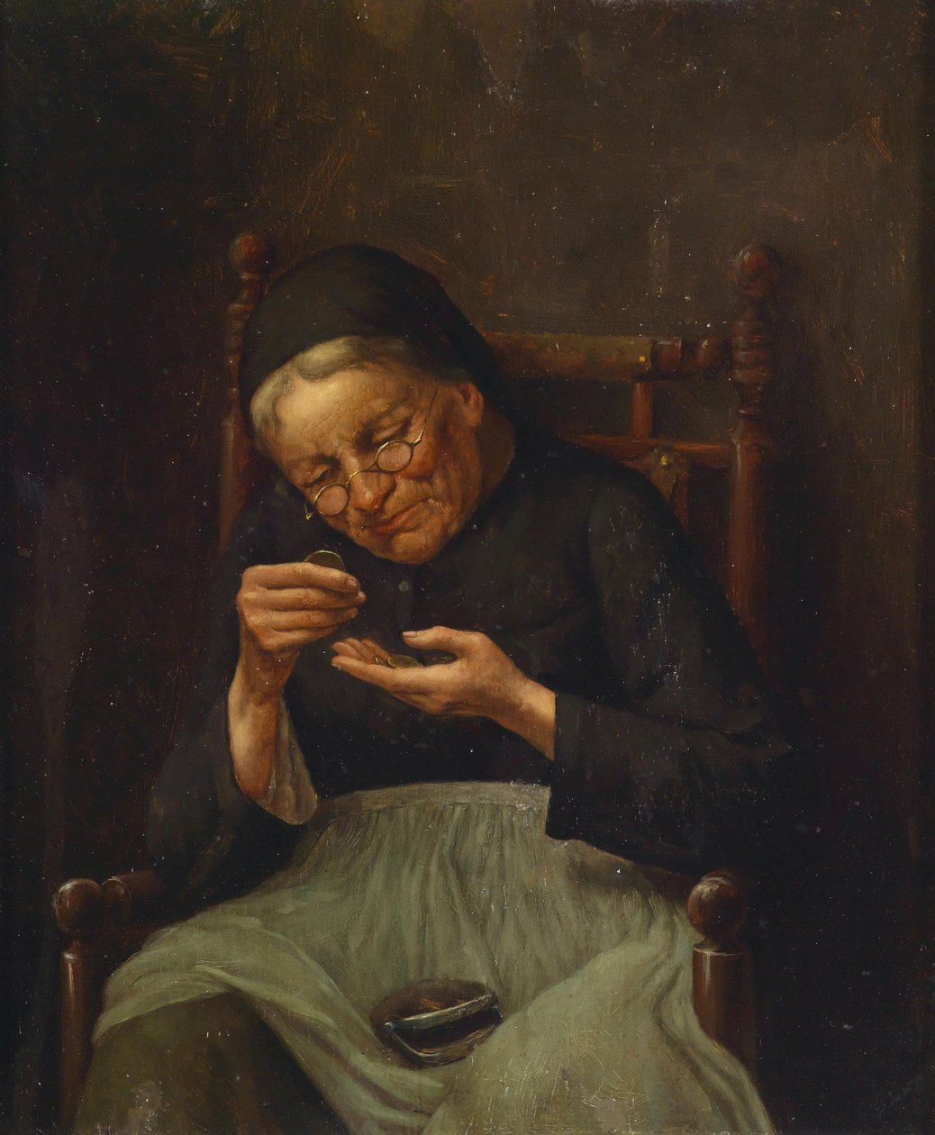 Geldzählendes Mütterchen tekijältä circle of Johann Georg Meyer